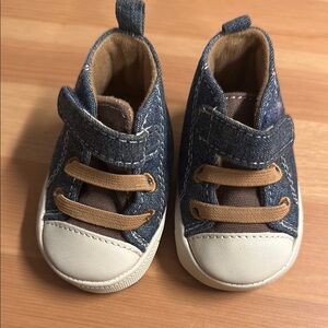 Stylish Denim Kids Shoes with Tan Accents use